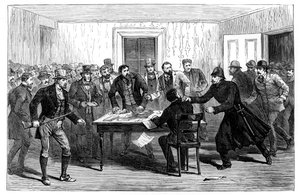 Politi razzia på National Rent Offices i Loughrea, Irland, 1887 af Unbekannt