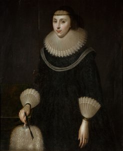 Portræt af en dame med en vifte, 1600-1650. af Unbekannt