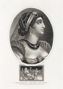 Portræt af Cleopatra (Thea Philopator, 69-30 f.Kr.), med en scene, der beskriver hendes overtagelse af Egyptens trone, omgivet af romerske legionærer af Unbekannt