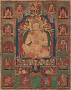 Portræt af Jnanatapa Overværet af Lamas og Mahasiddhas, ca. 1350. af Unbekannt