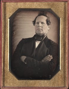 Portræt af mand, der læner sig væk fra kamera, slutningen af 1840
