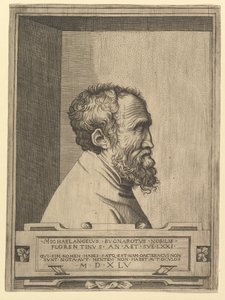 Portræt af Michelangelo i profil mod højre sat i en fordybning, 1545. af Unbekannt