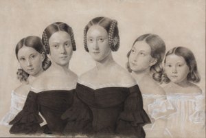 Portræt af søstrene Yelisaveta, Maria, Praskovya, Alexandra og Anna Dyakov, slutningen af 1830