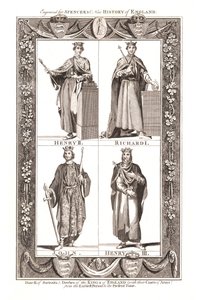 Portrætter og kjoler af The Kings of England med våbenskjolde, 1784 af Unbekannt