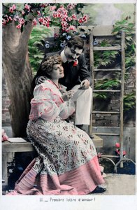 Premiere Love Letter, vintage fransk postkort, c1900 af Unbekannt