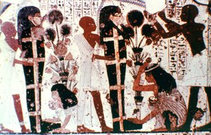 Oprensning af mumier, detalje fra et tempelvægmaleri, Theben, Egypten af Unbekannt