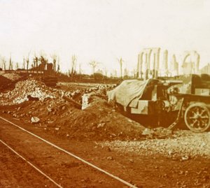 Jernbanelinjer ved landsbyen Noordschote, Flandern, Belgien, c1914-c1918 af Unbekannt