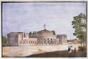 Jernbanestation og fransk restaurant i Catharinhof, St. Petersborg, Rusland, 1800-tallet af Unbekannt