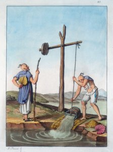 Hævning af vand ved hjælp af en shaduf, Kina, 1825-1835 af Unbekannt