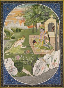 Rama, Sita og Lakshmana i skoven, side fra Ramayana Tales of God Rama, ca. 1830. af Unbekannt