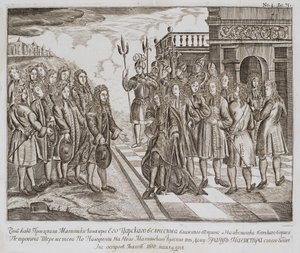 Modtagelse af Boris Sheremetevs ambassade på Malta i 1698, slutningen af det 17. århundrede af Unbekannt