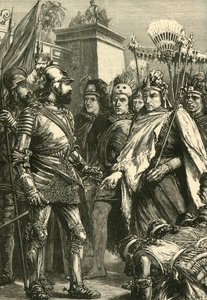 Modtagelse af Cortes af Montezuma, 1519, 1890. af Unbekannt