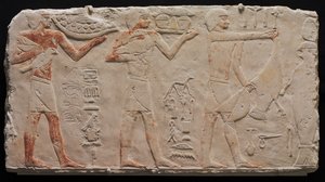 Relief af tre offerbærere, ca. 2311-2281 f.Kr. af Unbekannt