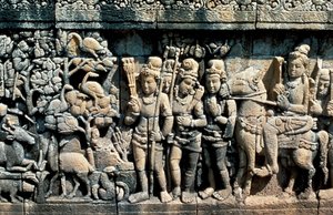 Relief, der viser scene fra en sutra, Barabudur, Java, c750-850 af Unbekannt