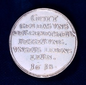 Bagsiden af en medalje til minde om den strålende komet fra november 1618 af Unbekannt