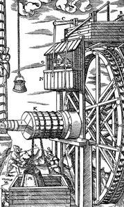 Vendbar hejs til at hæve læderspande fra en mineskakt, 1556 af Unbekannt
