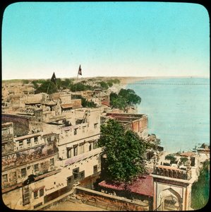 Ganges-floden fra Aurangzeb-moskeen, Benares, Indien, slutningen af det 19. eller begyndelsen af det 20. århundrede af Unbekannt