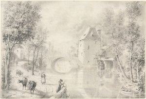 Vej ved den gamle bro, 1800-tallet. af Unbekannt
