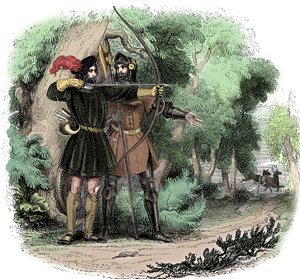 Robin Hood, legendarisk engelsk folkehelt og fredløs og forkæmper for de fattige, tidligt i det 19. århundrede af Unbekannt