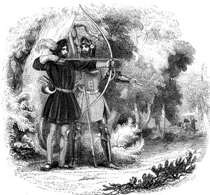Robin Hood, legendarisk engelsk folkehelt og fredløs og forkæmper for de fattige, tidligt i det 19. århundrede af Unbekannt