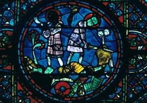 Roland brækker sit sværd og slår sit horn, farvede glas, Chartres Cathedral, Frankrig, 1194-1260 af Unbekannt