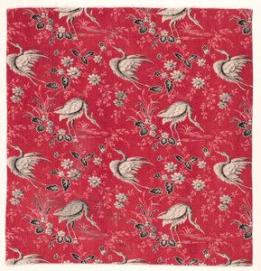 Rulletrykt bomuld med hejre og blomsterdesign, 1800-tallet. af Unbekannt