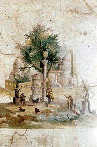 Romersk vægmaleri af et mytisk landskab, Villa of Agrippa Postumus, nær Pompeji, Italien af Unbekannt
