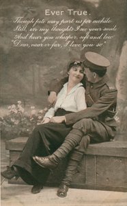Romantisk postkort med en soldat og hans kæreste, c1914-18 af Unbekannt