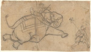 Running Elephant recto, Practice Sheet of Elephant Sketches verso, midten af 1700-tallet. af Unbekannt