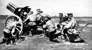 Russisk haubits ved øvelsesild, Første Verdenskrig, 1914 af Unbekannt