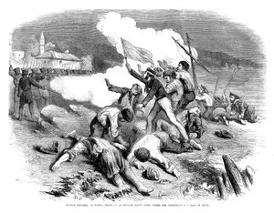Russiske soldater skyder på en engelsk bådbesætning, under beskyttelse af et våbenhvileflag, 1855 af Unbekannt