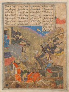 Rustam Battles Sava, Folio fra en Shahnama Book of Kings, 1400-tallet. af Unbekannt