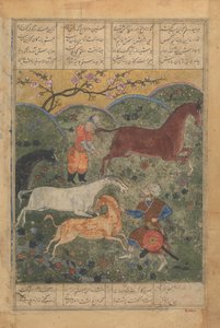 Rustam fanger hesten Rakhsh, folio fra en Shahnama Kongebog..., slutningen af det 15. århundrede. af Unbekannt