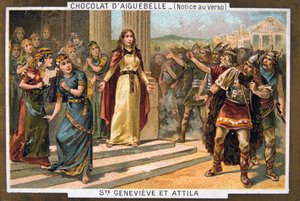 Saint Genevieve og Attila, c451 AD, 1800-tallet af Unbekannt