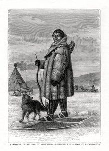 Samoyede rejser på snesko, Rusland, 1877 af Unbekannt