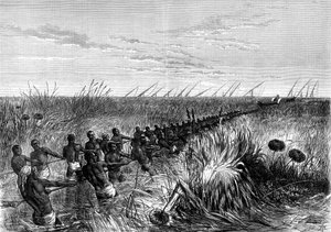 Samuel Bakers båd trukket gennem flodgræs, 1864 1874 af Unbekannt