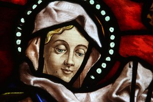 San Jeronimos kirke. Farvet glas. Jomfru Mary Madrid Spanien af Unbekannt