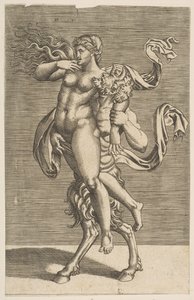 Satyr bærer en nymfe, der fastholder hendes højre arm, ca. 1515-1600. af Unbekannt
