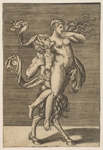 Satyr bærer en nymfe, der fastholder hendes højre arm, ca. 1515-1600. af Unbekannt