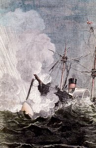 Scene fra Jules Vernes Fra Jorden til Månen, 1865 af Unbekannt