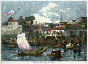 Scene på floden ved Canton, Kina, c1840 af Unbekannt