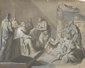 Scene med præsentationen af en helligrelikvie recto, hovedet af en kvinde verso, 1800-1900. af Unbekannt
