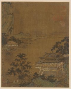 Forsker ankommer til en Riverside Pavillion, Ming-dynastiet, 1400-tallet. af Unbekannt