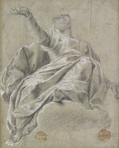 Siddende kvindeskikkelse på en sky, stirrende opad, 1600-1675 af Unbekannt