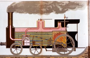 Snitbillede af et dampjernbanelokomotiv fra midten af det 19. århundrede, 1882 af Unbekannt