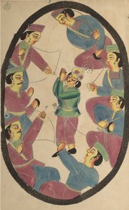 Syv helte eller krigere, der dræber Abhimanya, søn af Arjuna, 1800-tallet. af Unbekannt