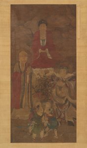 Shakyamuni med luohan, himmelsk konge, og drenge, begyndelsen af det 17. århundrede. af Unbekannt