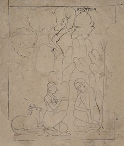 Shiva og Parvati i en bjerggrotte, ca. 1800. af Unbekannt
