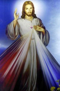 Butik, der sælger religiøse kristne genstande. Barmhjertige Jesus, jeg stoler på dig. Ho Chi Minh City. Vietnam af Unbekannt