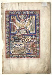 Enkelt blad udskåret fra en evangelisk bog: Fødselen recto, ca. 1190. af Unbekannt